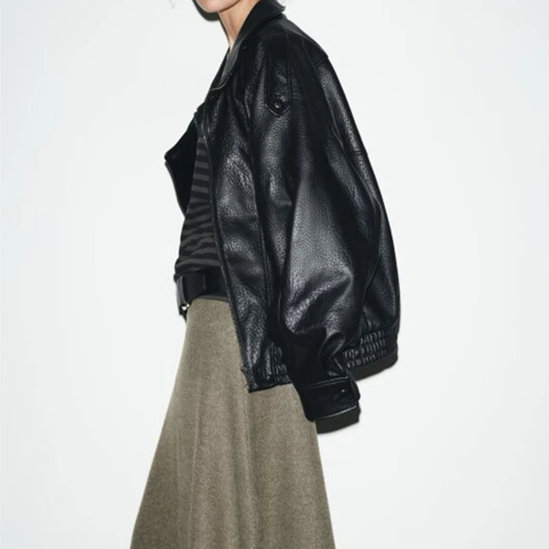 Cool chaqueta de piel sintética abrigo señora ropa de calle Retro mangas largas PU estilo callejero bolsillo con cremallera chaqueta de motocicleta Tops prendas de vestir exteriores