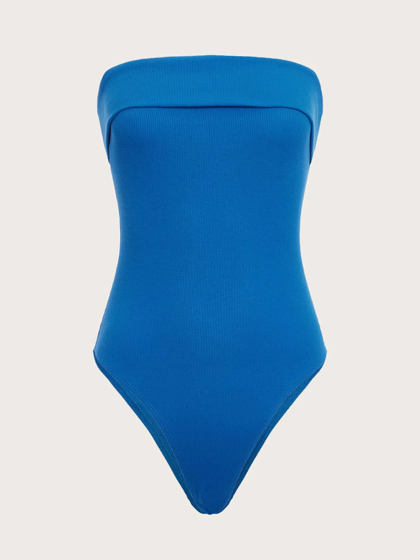 

Blue Foldover Ribbed Knit Tube Bodysuit for Women