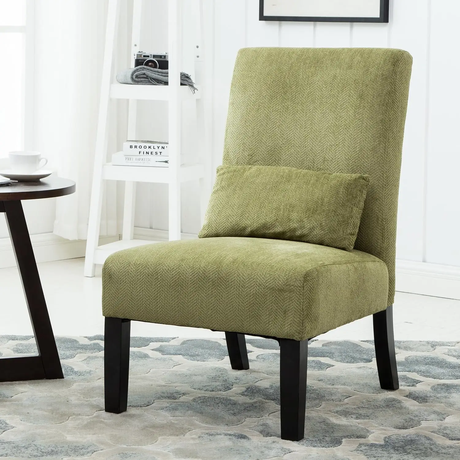 Furniture Pisano Fabric Armless Contemporary Accent Chair with Kidney Pillow, Single, Green