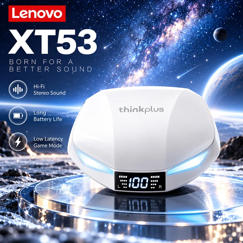 Lenovo XT53 Wireless Bluetooth Earbuds Low Latency Gaming Headset Waterproof Sweatproof Clear Call Earphones For Running Gym Use