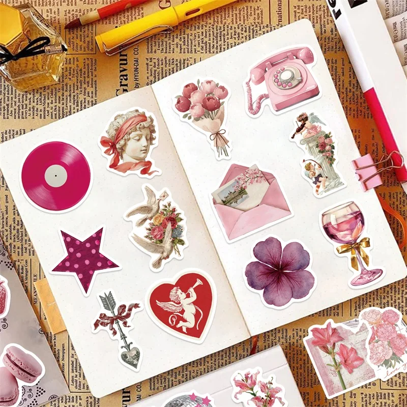 10/30/50PCS Kawaii Y2K Pink Angel Sticky PVC Sticker DIY Laptop Luggage Skateboard Colored Stationery Decoration Scrapbooking