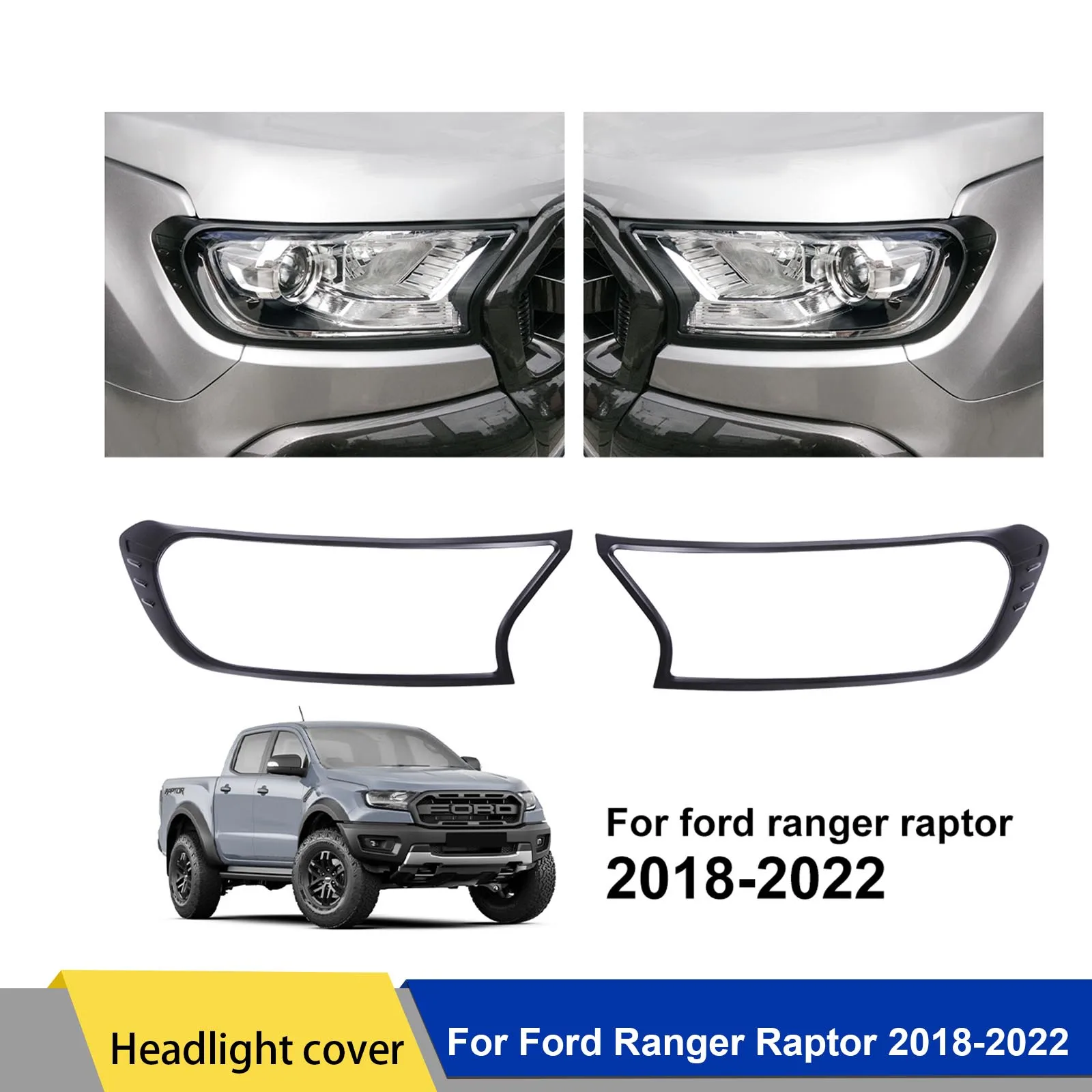 

Car Front Head Lamp Cover Protector Head Lights Surrounds Trim Cover For Ford Ranger Raptor 2018 2019 2020 2021 2022