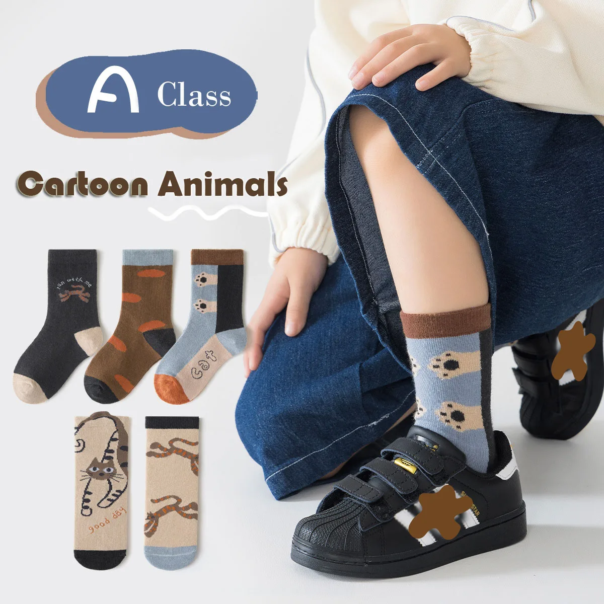 5 Pairs/lot Children's Socks Autumn Socks 3-12Y Boys Mid Calf Cotton Socks Cartoon Socks Kids A Class Socks