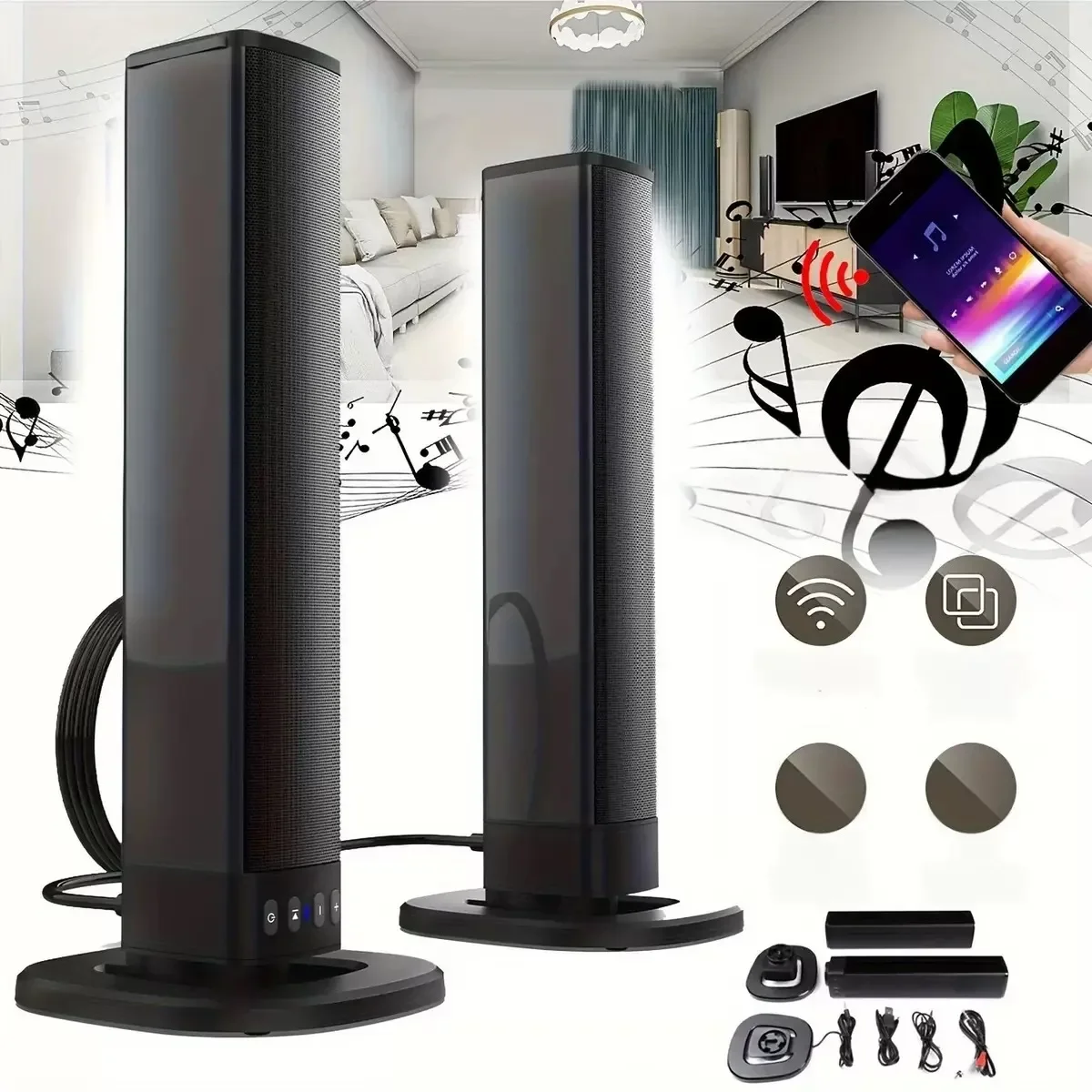 BS36 TVサウンドバースピーカー ホームシアターサブウーファー ワイヤレスBluetoothスピーカー 3Dサラウンドステレオサウンドバー DSPチップ ミュージックセンター