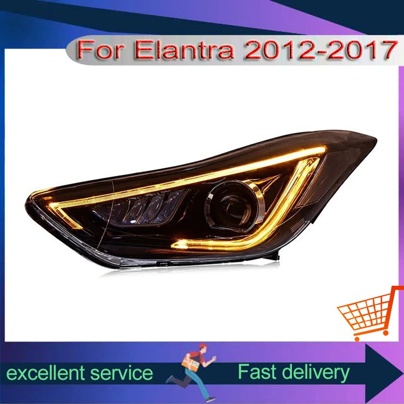 Car Light For Hyundai Elantra 2012-2017 Headlight Assembly Modified LED DRL Devil\'s Eye Design Dual Lens Turn Signal Front Lamps