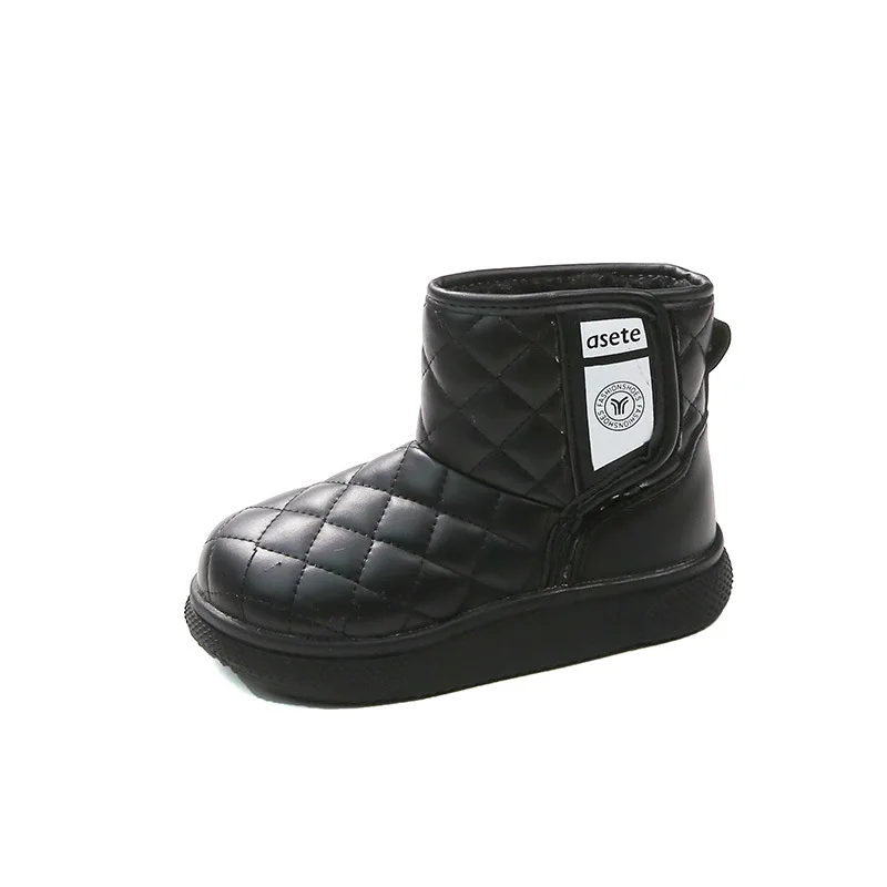 

Детская повседневная обувь, ботильоны из искусственной кожи, однотонная зимняя обувь для девочек, нескользящая теплая черная, бежевая обувь, размер 27-37