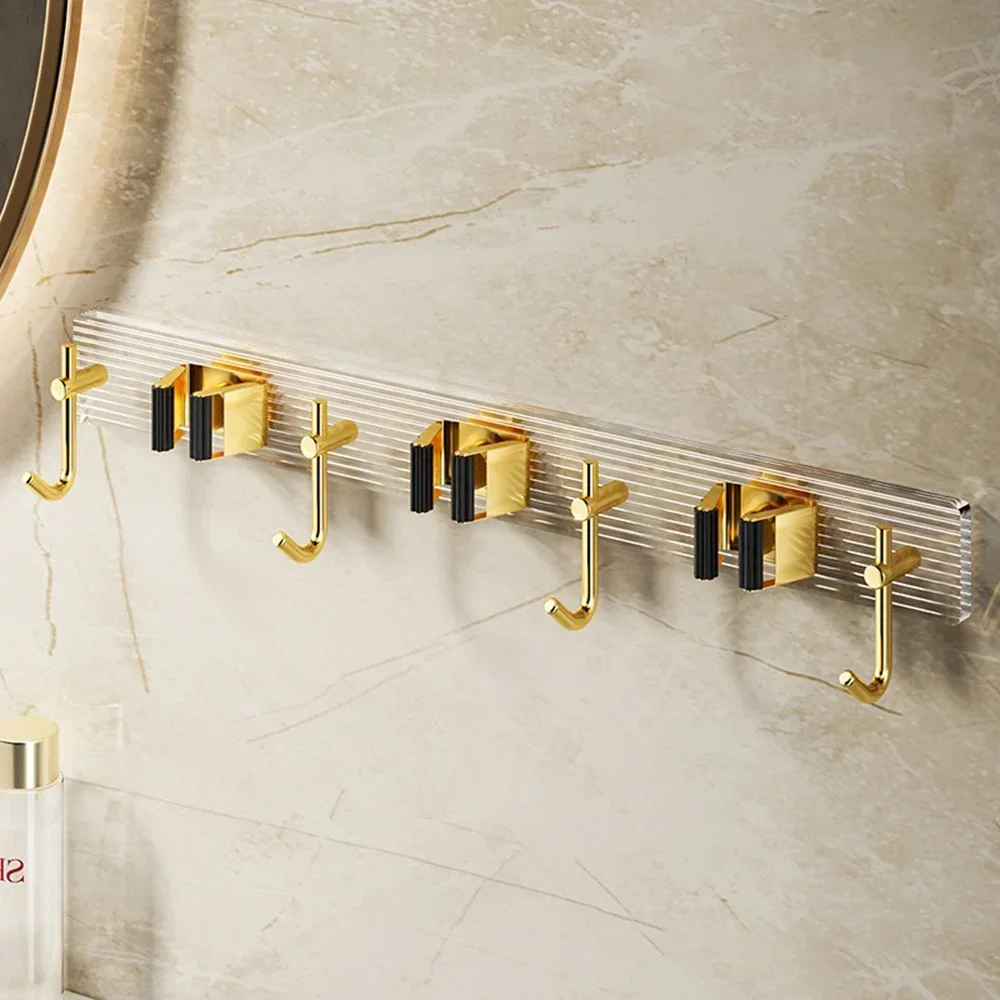 Bathroom Multi-functional Storage Hook Light Luxury Gold Broom Holder Clip Hook Without Punching Mop Broom Fixed Hanger Acrylic