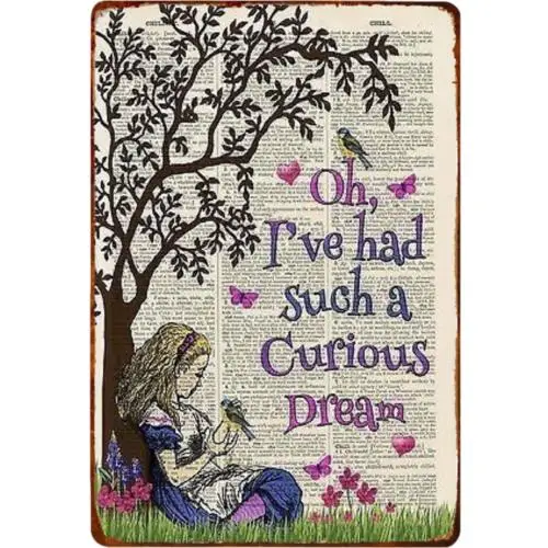 Alices Adventures in Wonderland Metal Sign w/Quote Inch Vintage Wall Decor