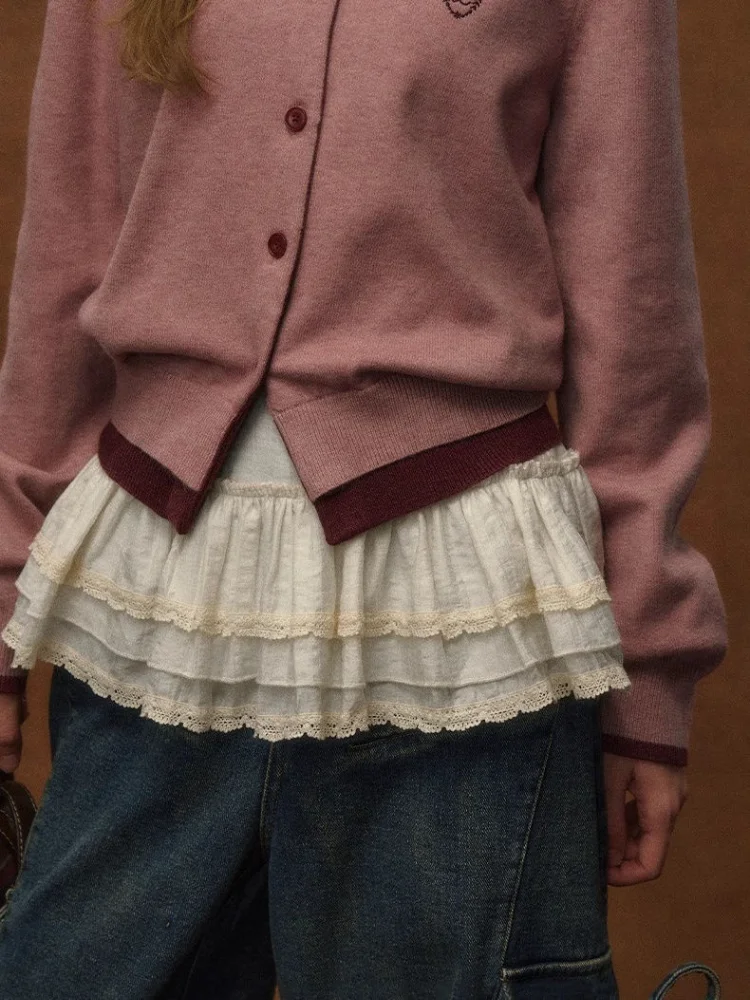 

Новая мини-юбка с кружевными вставками и многоярусным дизайном в стиле Y2K, облегающая, с перекрестными оборками, А-силуэт, корейская универсальная модель