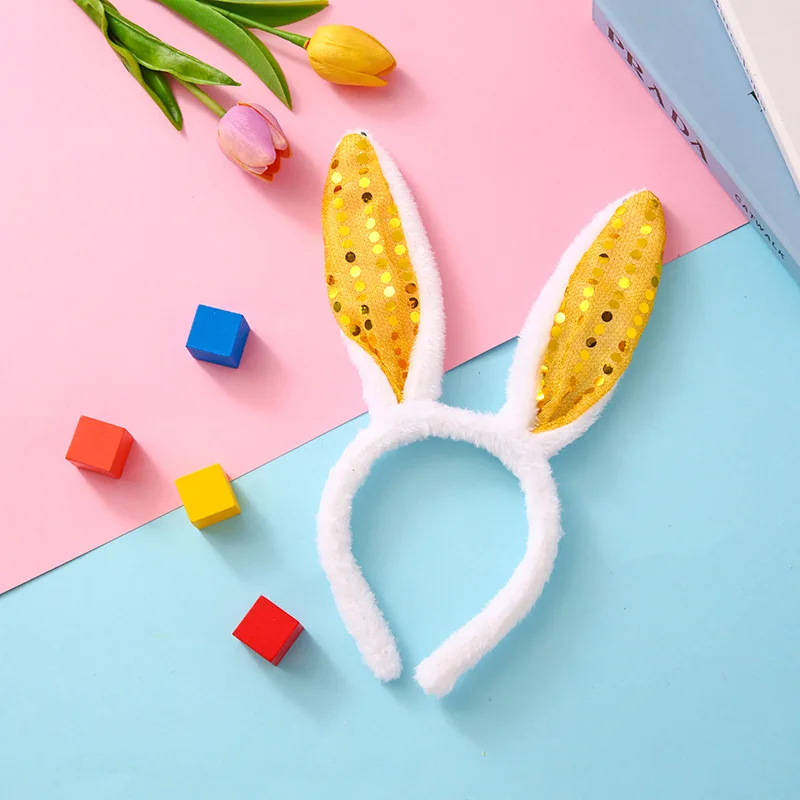 1PC Plush Sequin Rabbit Ear Headband Cross-border Hot Selling Children\'s Holiday Party Halloween Dressing Headwear.