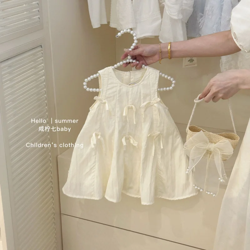 

2025Girls' Summer New High-End Sweet Bow Chinese Style Dress