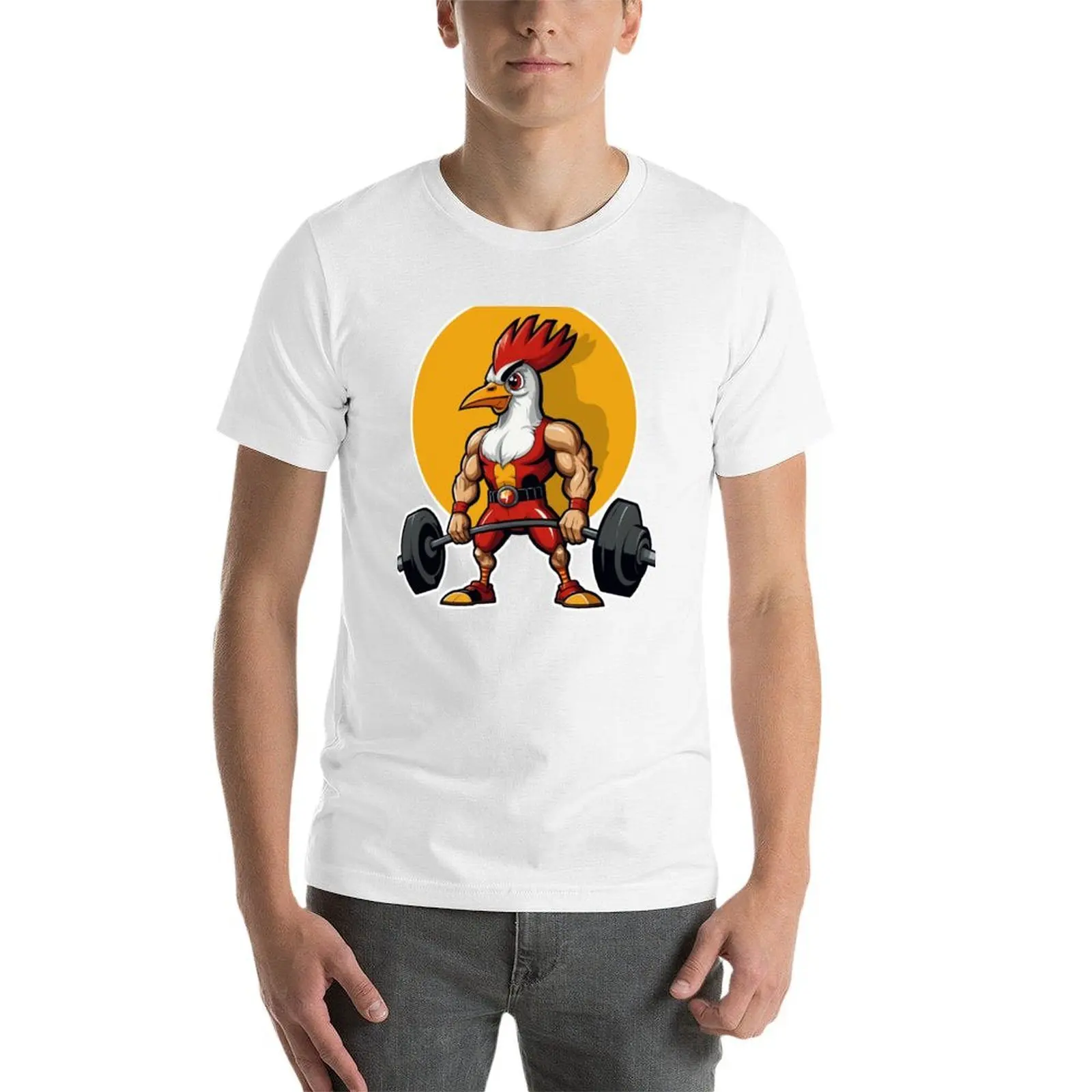muscular rooster lifting weights T-Shirt man t shirt luxury t shirts for man pack cotton T-Shirt view 4