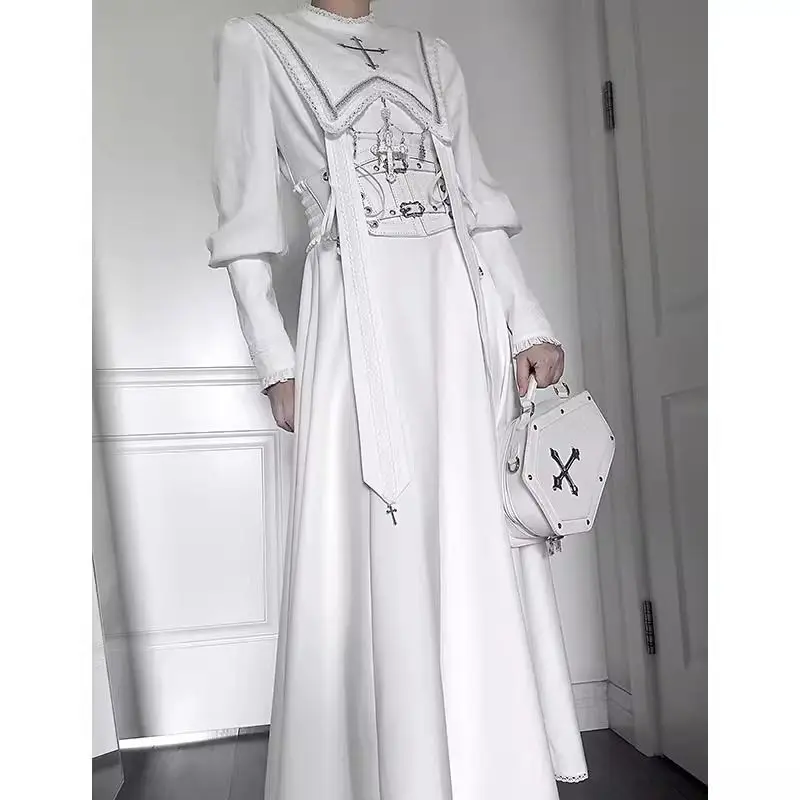 Robe de soirée Hanfu Gothic Nun Lolita, robe blanche, série Cla OP, magnifique et élégante, Halloween Cosplay