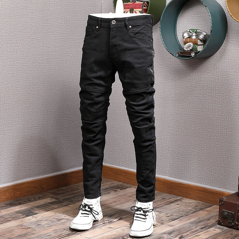 Streetwear Fashion Men Jeans Elastic Camo Trousers Spliced Designer Jeans Men Multi Pockets Hip Hop Cargo Pants Hombre