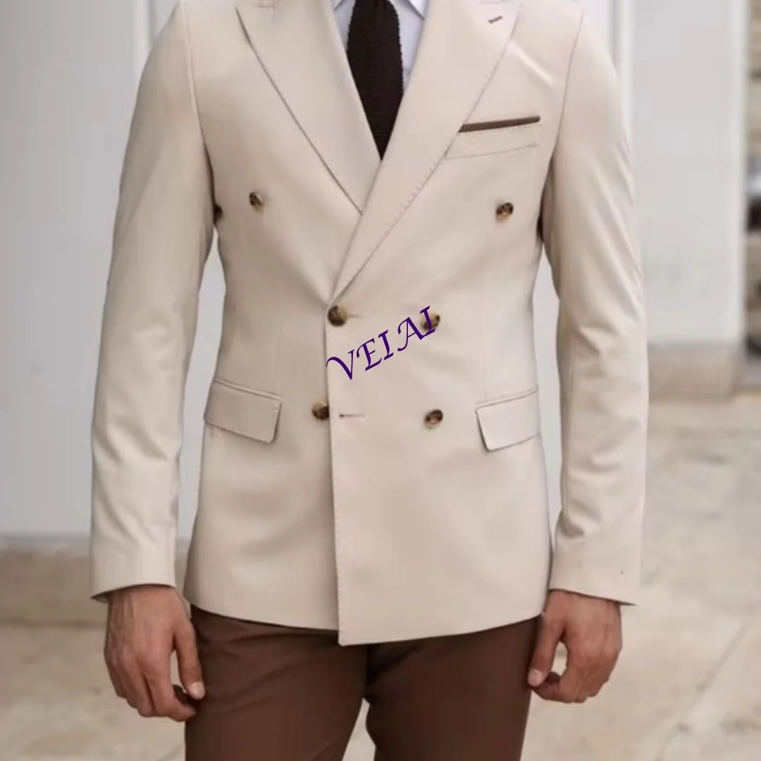 

CustomizedLight Fresh Color Double Breasted Men Suit Two Pieces(Jacket+Pants) Outfits Casual Party Prom Wedding Set