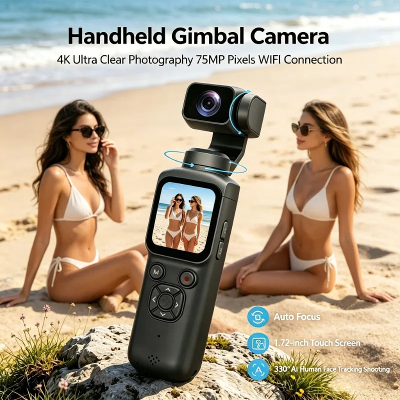 4K HD 짐벌 카메라 75MP 330 °   얼굴 추적 기능이 있는 WiFi 브이로그 포켓 액션 카메라