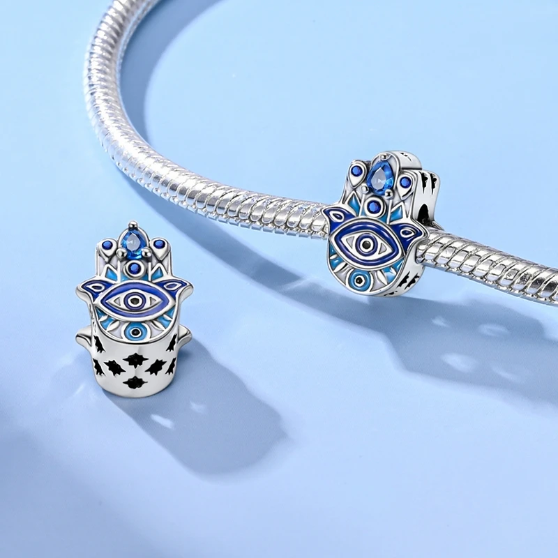 Original 925 Sterling Silver Charm Beads Devil's Eye Palm Guardian Eye Pendant Charms for Women Fine DIY Jewelry image 3