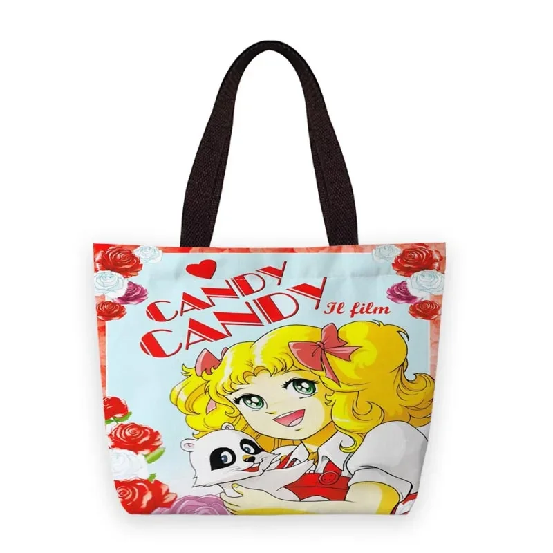 Candy Candy Linen Handbag Women Tote Bag Xmas Floral Decor Cartoon Animal Print Lunch Bag Portable Totes