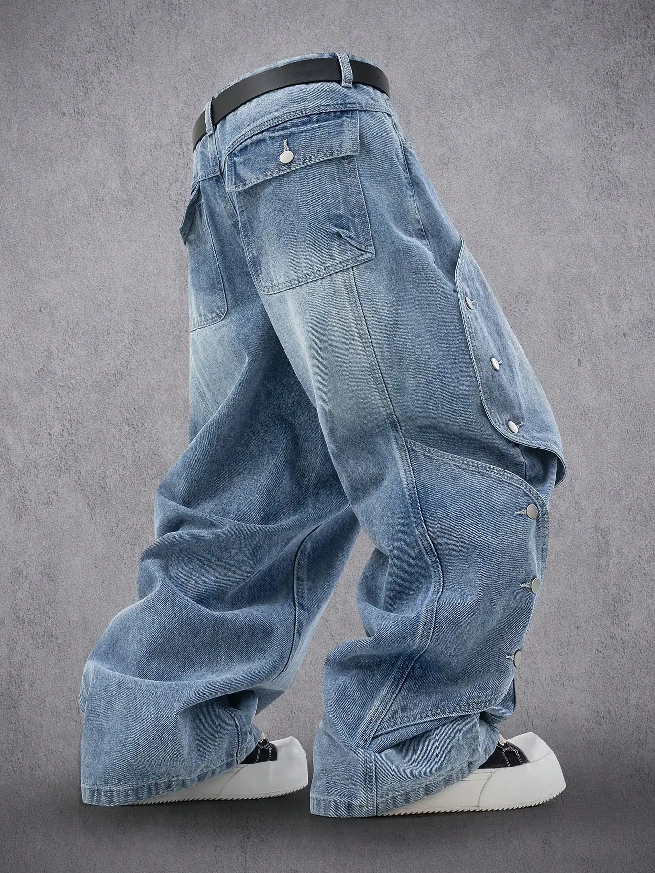 Men's Washed Blue Wide-Leg Jea - огляд і ціна Street Fashion Outfit