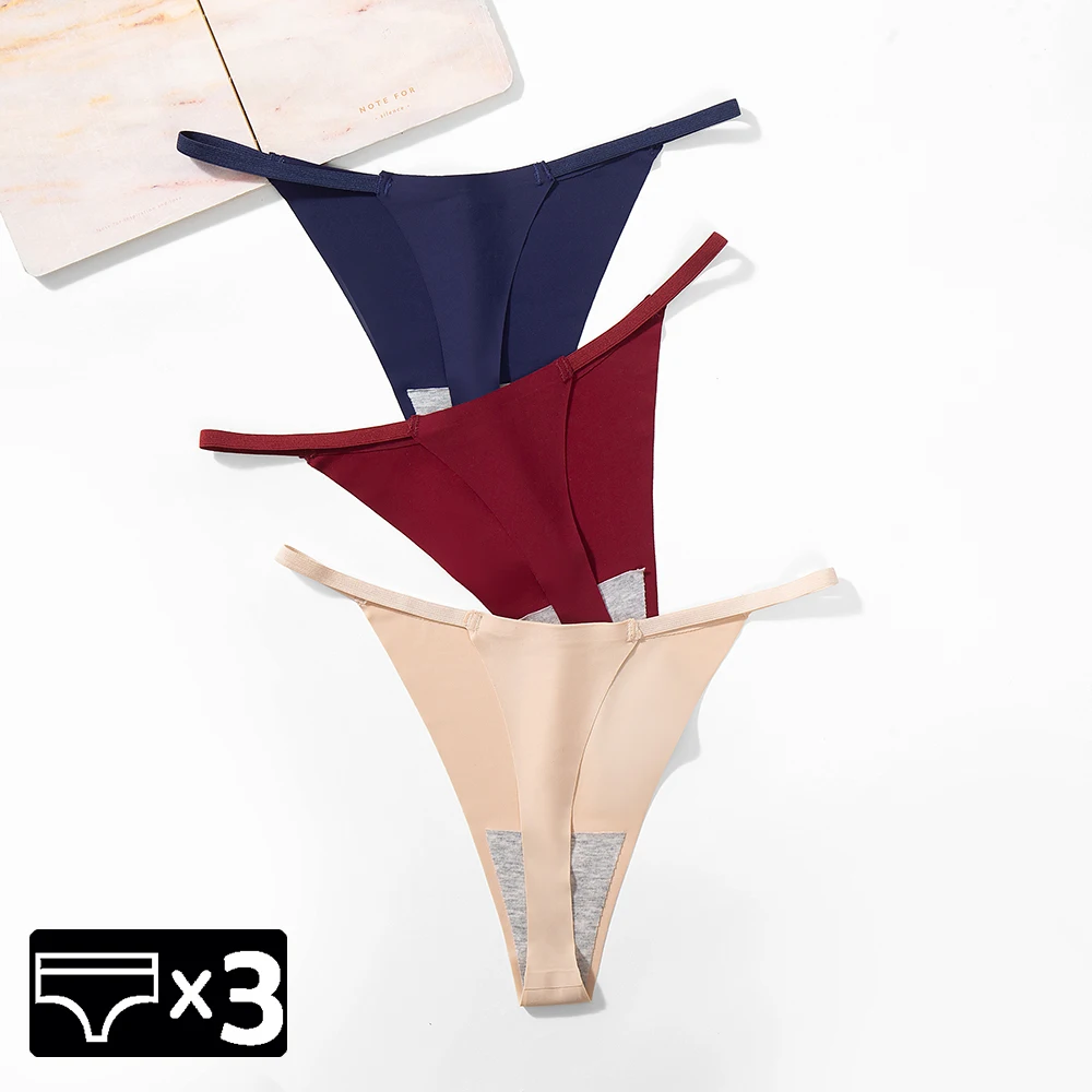 3Pcs/Set Silk Women\'s Panties Cotton Crotch Women Thongs Seamless Ladies Underwear Elastic Female Lingerie 9 Color G-String 2XL