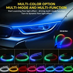 2PCS Car Decorative LED Strip RGB Daytime Running Light DRL APP Remote Control Cool Colorful Flowing Turn Signal Waterproof