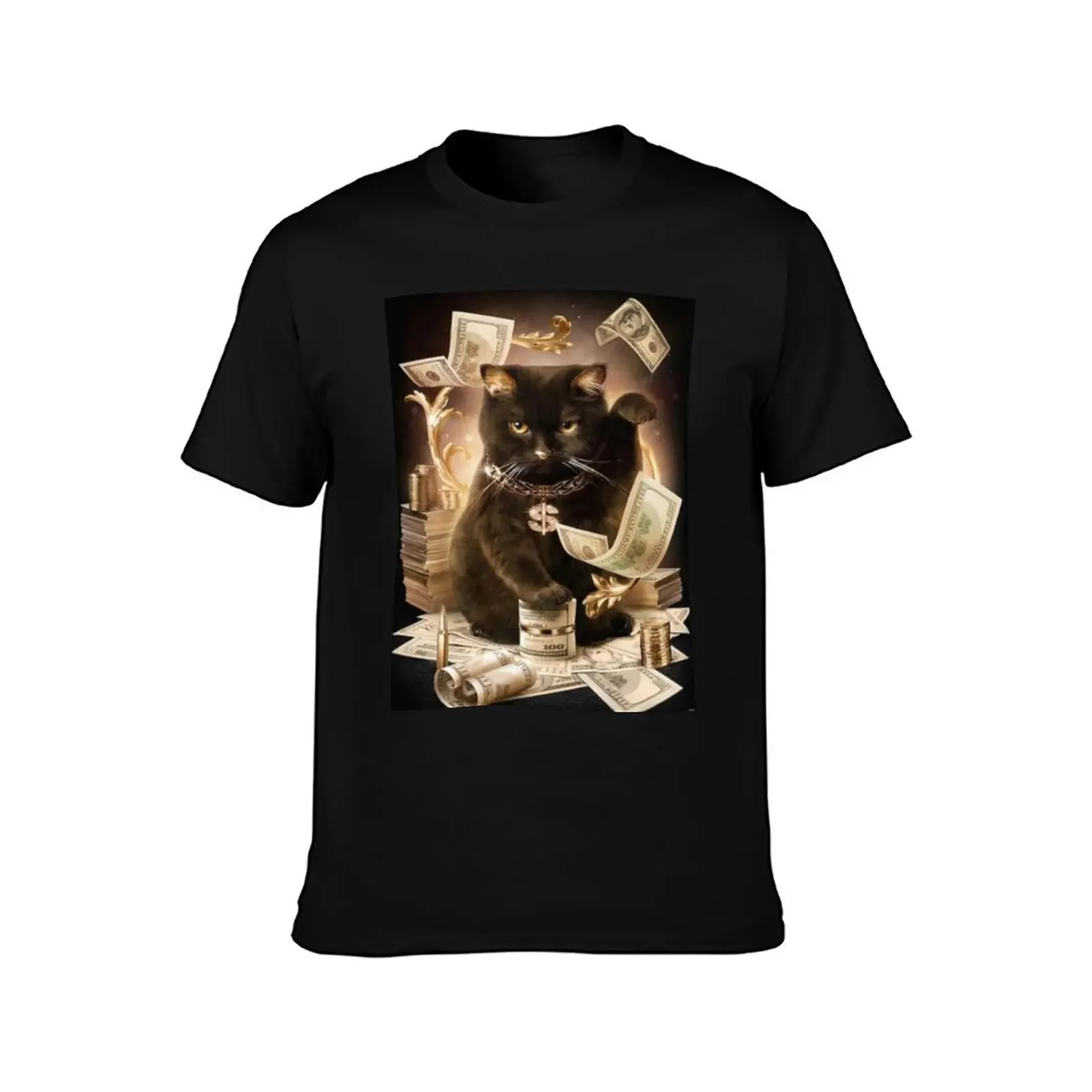 Black Cat Cash Rolling In The Money T-Shirt pour hommes, figurines d'anime, heavyfriend, t-shirts graphiques de basket-ball, vêt