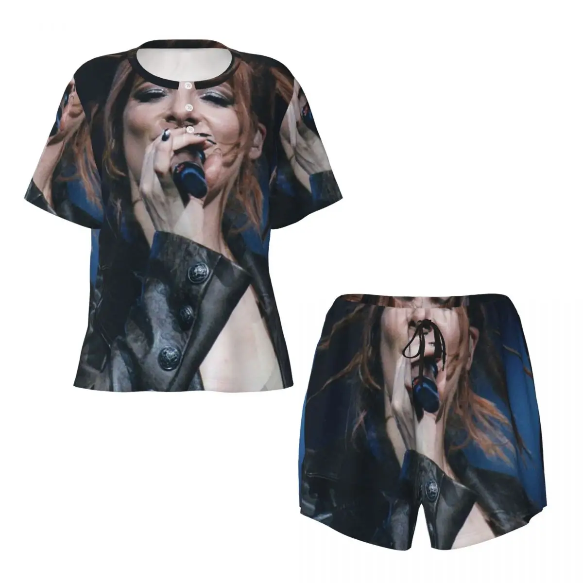 

Ночные рубашки с круглым вырезом и короткими рукавами Mylene Farmer для сна, женские мягкие пижамные комплекты с короткими штанами