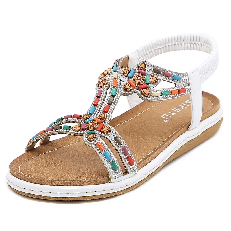 Summer New Bohemian Women Lightweight Flat Sandals Ladies Soft Bottom Slip-on Beach Sandals Women\'s Casual Sandals Plus Size