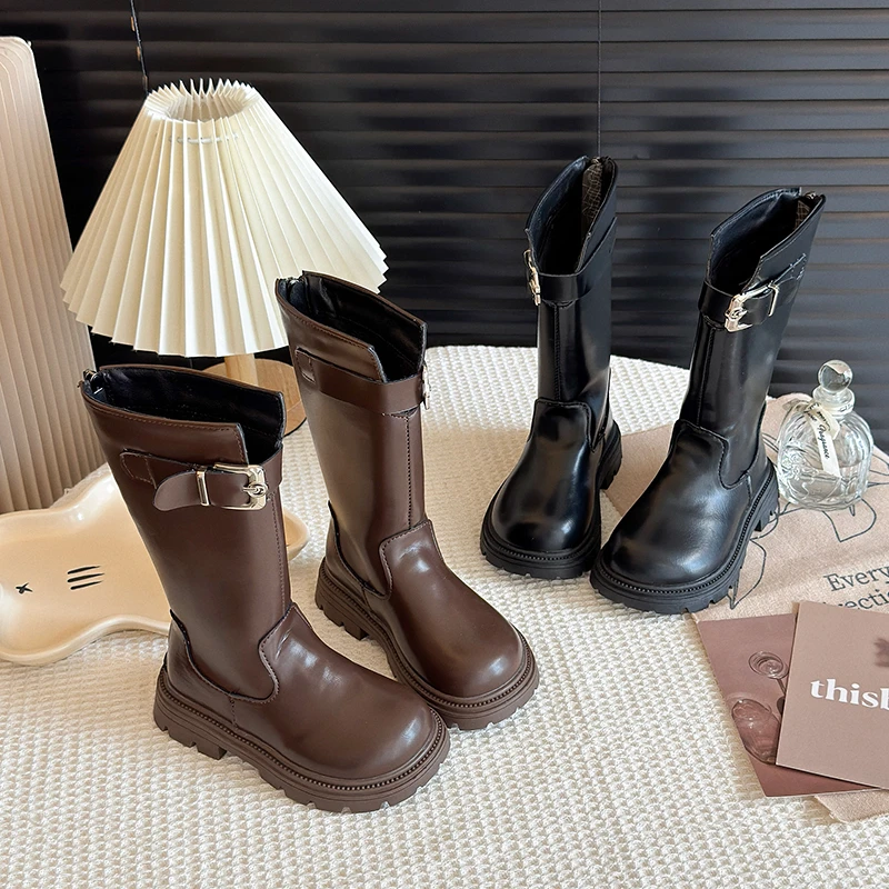 

2025 Winter New Children Casual Knee-high Boots for Girls Fahsion Korean Style Soft Bottom Anti-slippery Versatile Catwalk Shoes