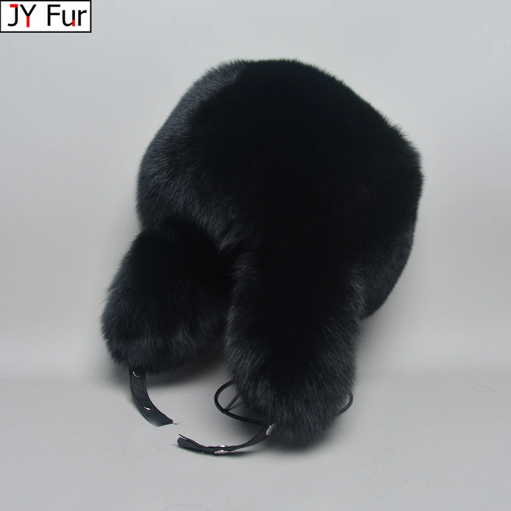 

Real Fur 100% Fox Skin Russian Businessmen Pilot Bombers Full Mao Men's hat Ushanka Winter Ear Guard Hat Raccoon Fur Beanie hat