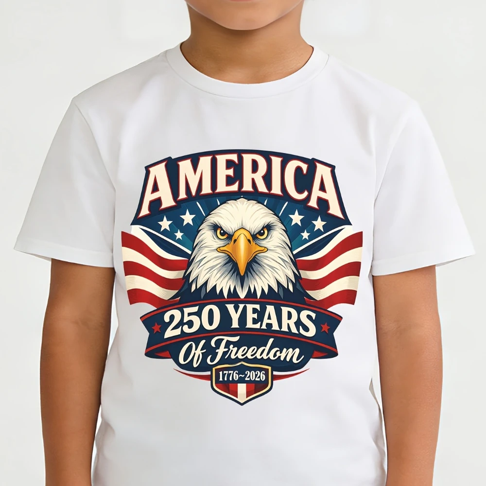 

AMERICA 250 YEARS of Freedom Tshirt Bald Eagle Creative Design Children Shirt Boys and Girls July 4th Independence Day T-shirt