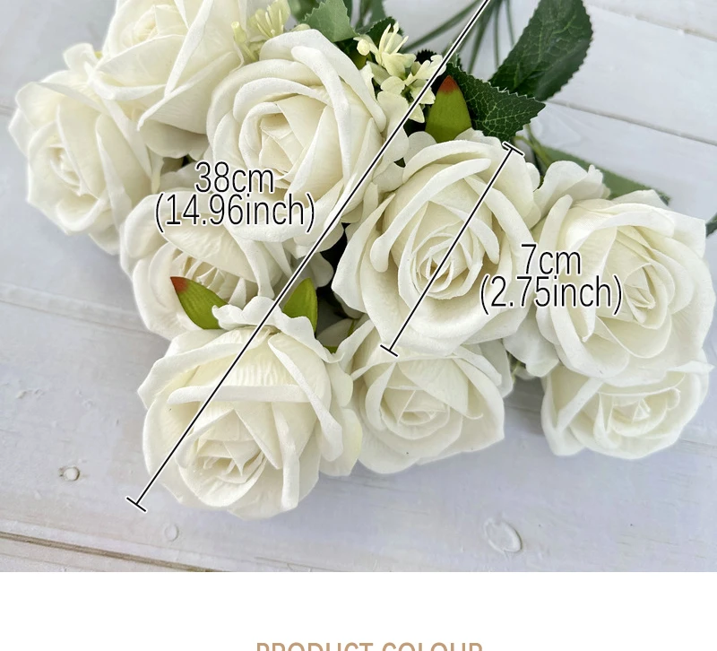 9-köpfiger Seidenrosen-Kunstblumenstrauß, Deko-Blumenarrangement für Zuhause, Tischvase, Foto-Requisite, Valentinstagsgeschenk – Detail 3