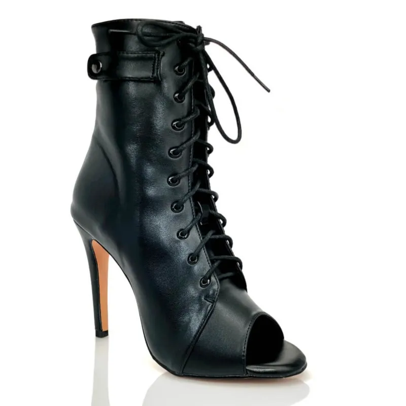 Black high top dance shoes Female jazz dance boots High heels indoor soft soled modern pole shoes lace-up Latin shoes