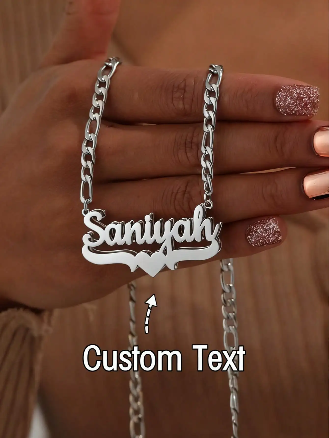 

DOREMI Ideal Gift For Couple Jewelry Gift Figaro Chain Nameplate Necklace Customized Stainless Steel Double Layer Necklace