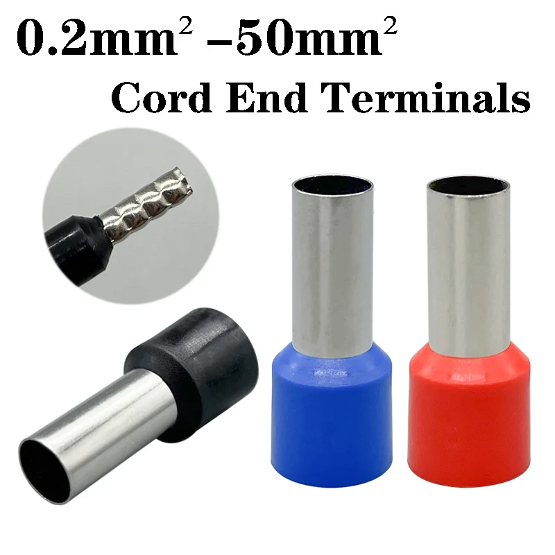 Pure Copper Cord End Terminals E0208 E1508 E16-12 Insulated Electrical Cable Connector Tubular Crimp Terminals Ferrules Terminal