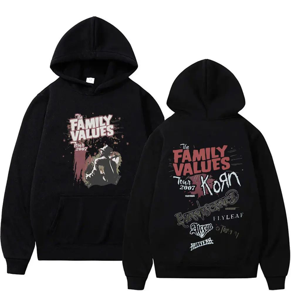 Rock Band Korn The Family Values Tour 2007 Hoodie Cool Nu Metal Music Tracksuit Men Women Vintage Punk Gothic Oversized Hoodies