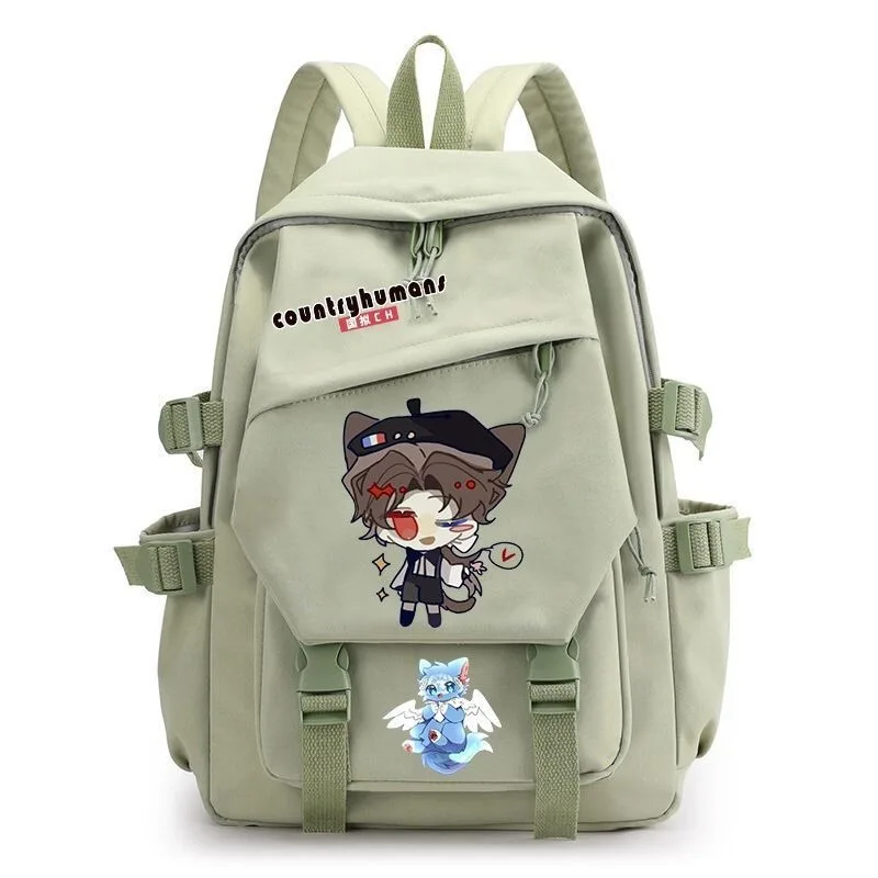 Black Blue Pink Green, CountryHumans Country Humans Countryball Polandball Kids Teens School Bags, Anime Backpacks Girls Boys