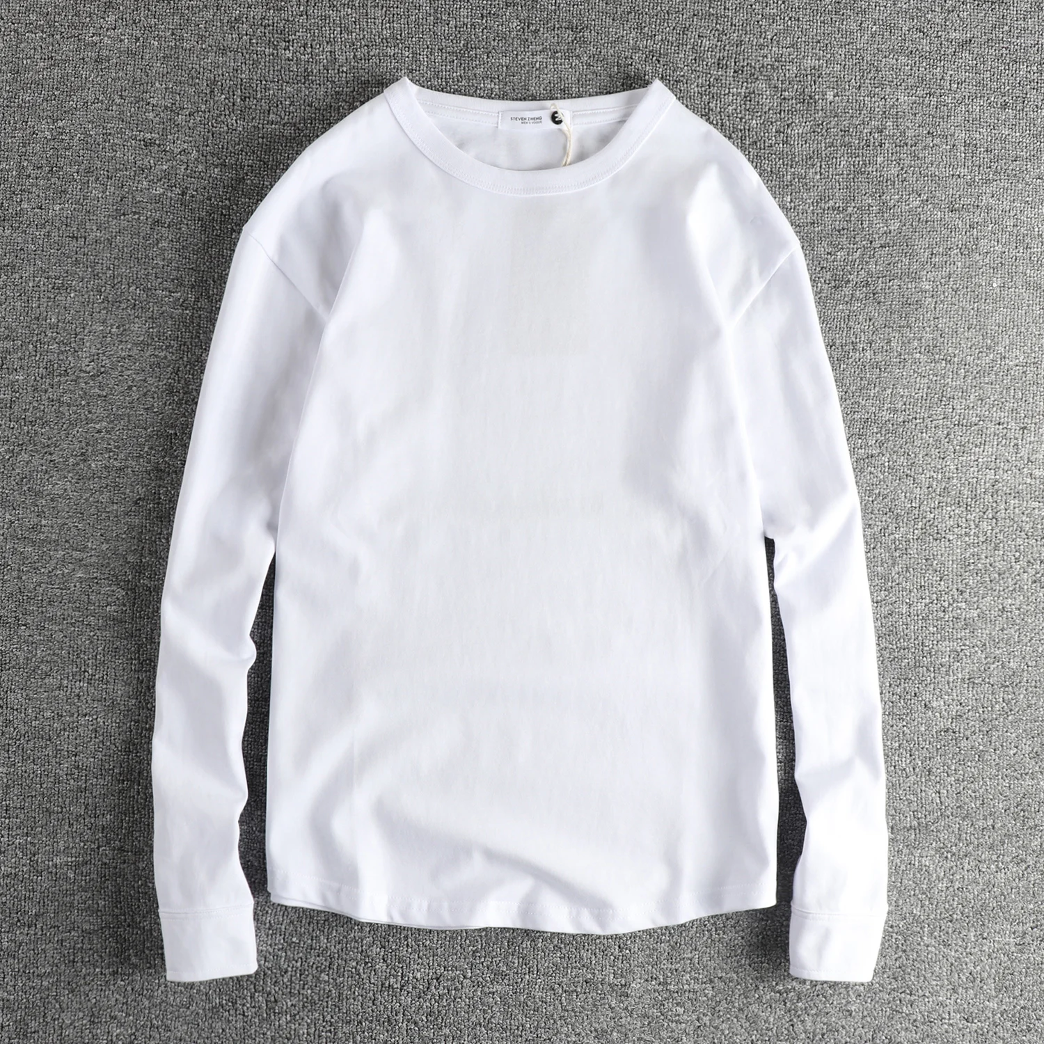 Sleeve button design American trend casual basic solid color long sleeve T-shirt men's double cotton youth base shirt