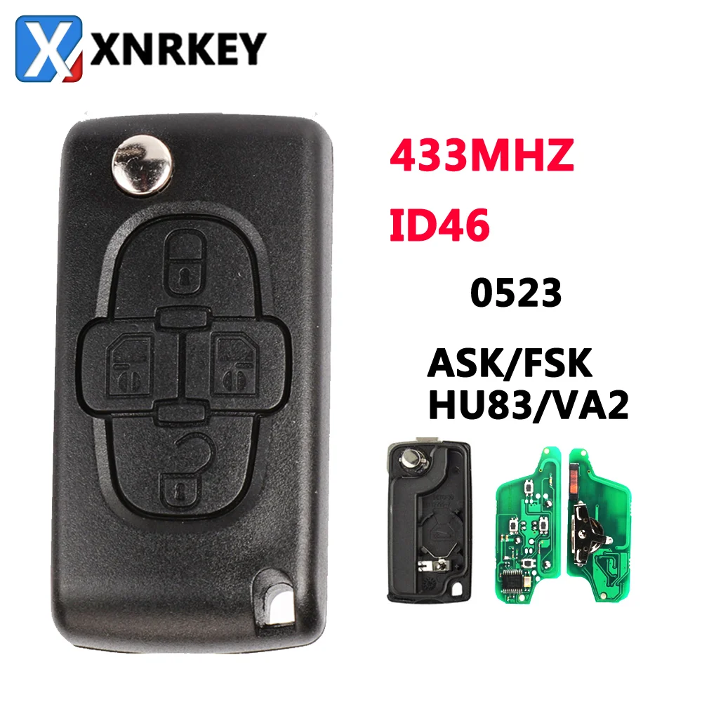 

XNRKEY 4Buttons Car Keyless Entry Case Flip Folding Remote Key For Peugeot Citroen Blade HU83/VA2 0523 ASK/FSK