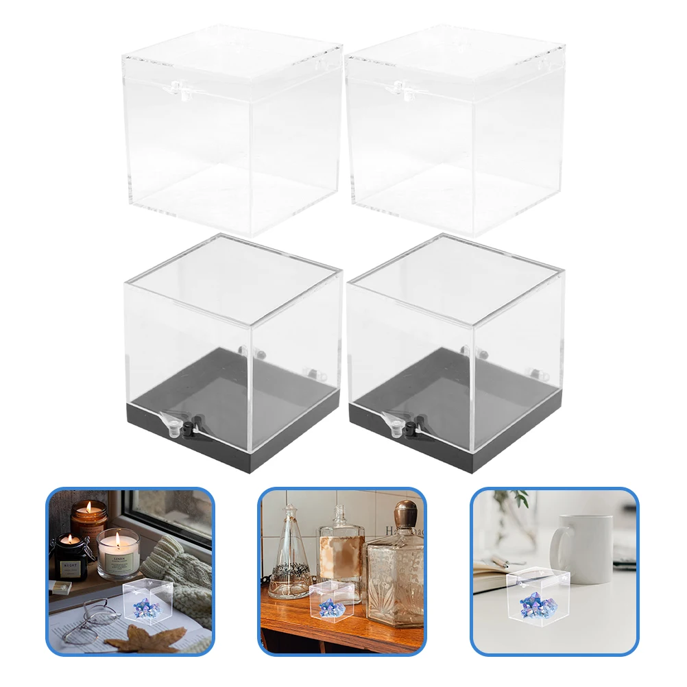 

4Pcs Mineral Specimen Boxes Clear Acrylic Display Cases Square Containers Storage Jewelry ganizer Treats Gifts Home Decor