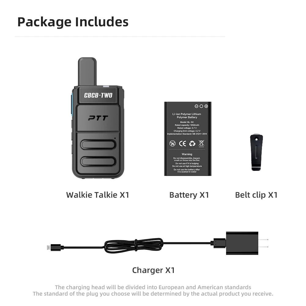 CBCBTWO Walkie Talkie GT-911 portabel, Radio dua arah pengisian daya tipe-c 1 buah Walkie-Talkie portabel untuk stasiun Hotel restoran ritel