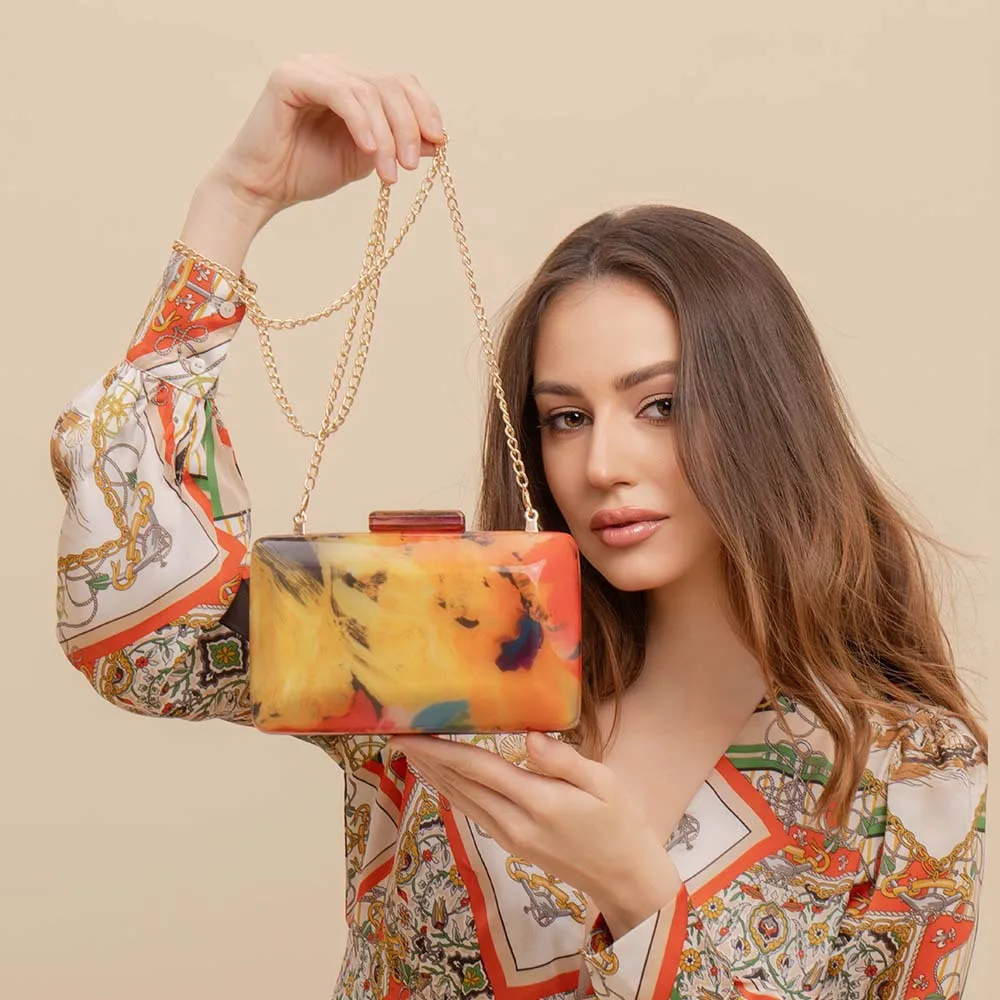 

Модная женская вечерняя сумочка-клатч с акриловой цепочкой на плечо в стиле ретро, европейском и американском стиле, с эффектом омбре.