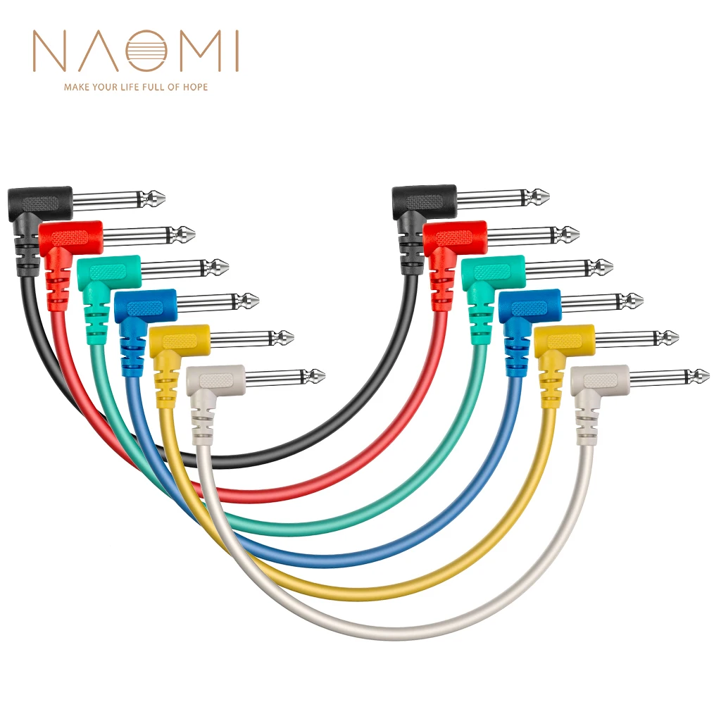 NAOMI 6pcs/Set Multi Color Plastic Guitar Patch Cables 6.35 Angled Plug Audio Cables For Effect Pedals