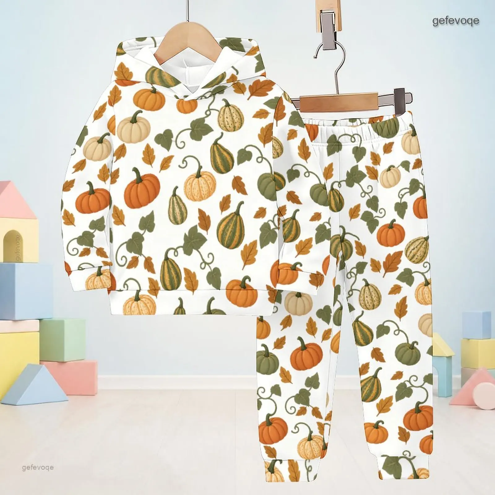 Autumn Graphic Print Kids Hooded Casual Two-Piece Outfit Set For Boys And Girls Halloween Daily Wear