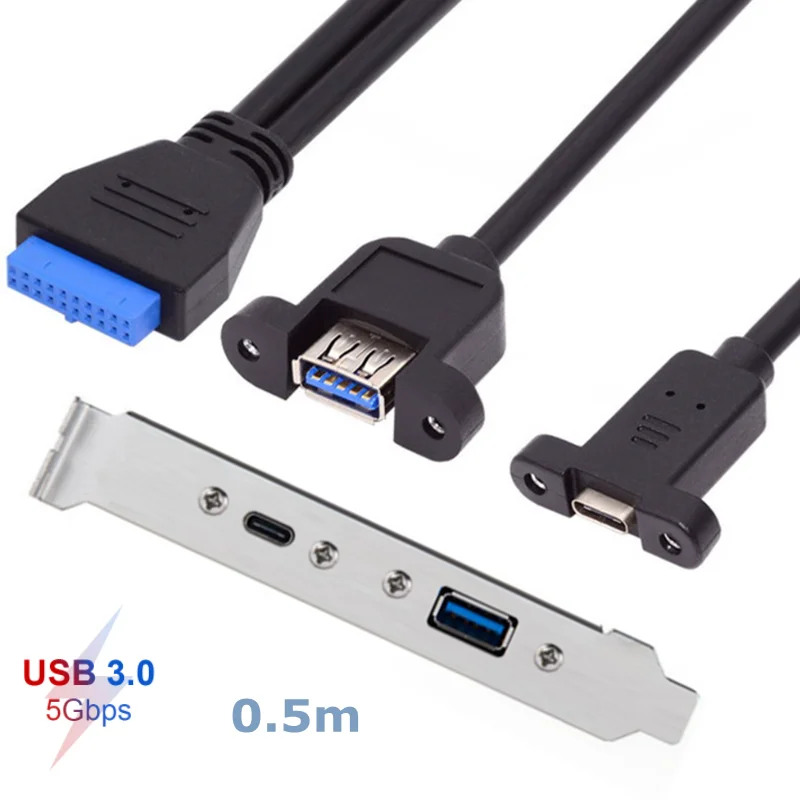 0.5m  5Gbps Rear USB 3.1 Port Expansion 20pin to TYPE-C Female and USB 3.0 Female Data Cable With Bezel on Computer Chassis