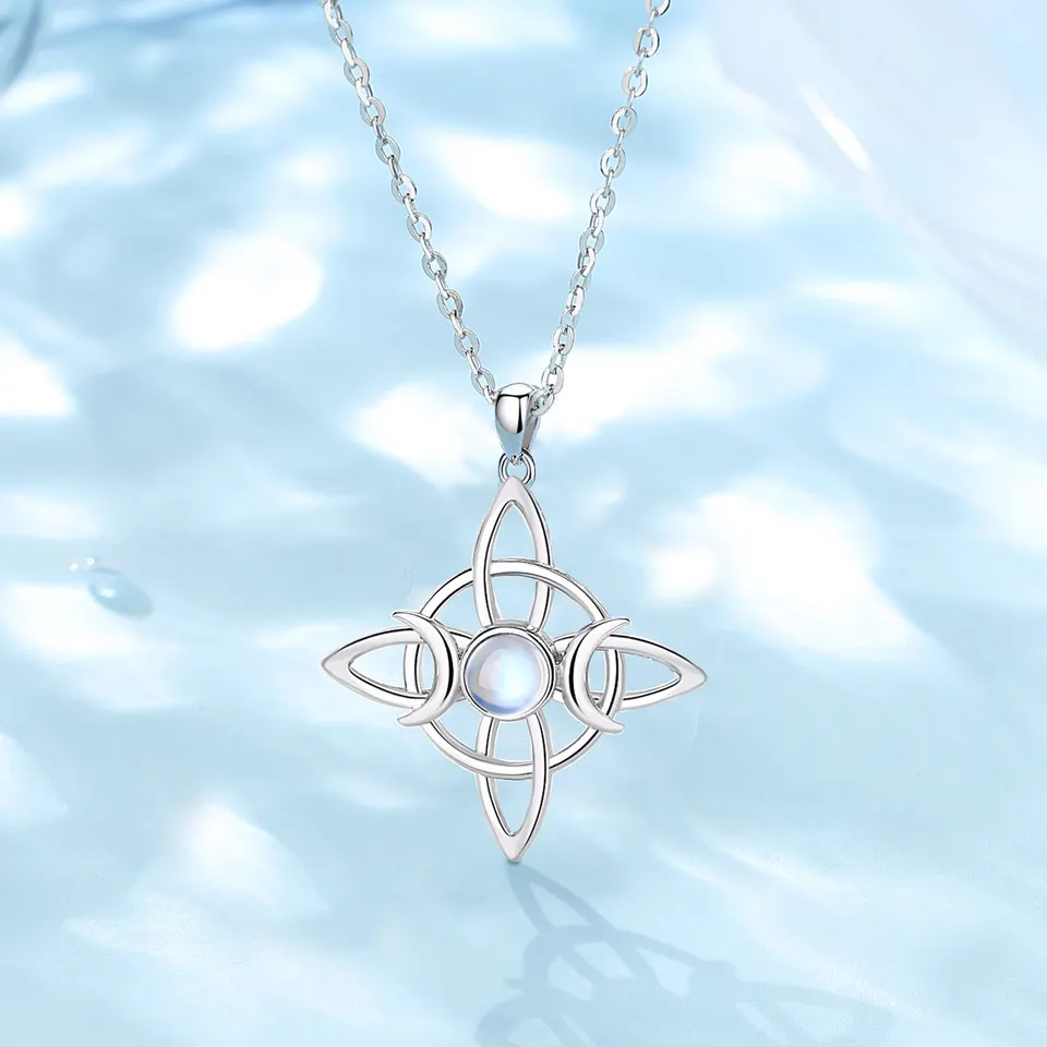 EUDORA Harmony Ball Collier Sorcière Triple Lune Argent 925 – Pendentif Nœud De Sorcière Vintage 55-61 Cm