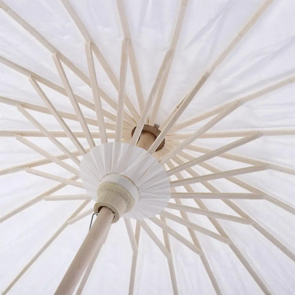 Vintage White Anniversary Handmade Long-handle DIY for Baby Shower Photography Prop Painting Supplies Dance Prop Paper Umbrella