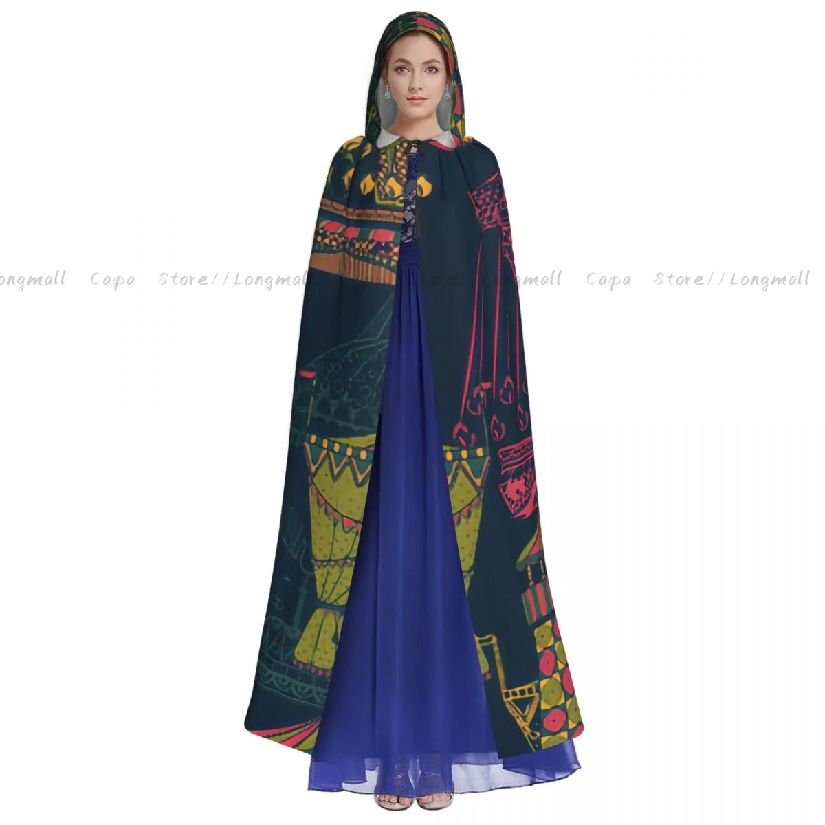 Adult Vampire Cape Hooded Robe Carousel And Tent Funfair Theme Halloween Cloak Full Length Cosplay