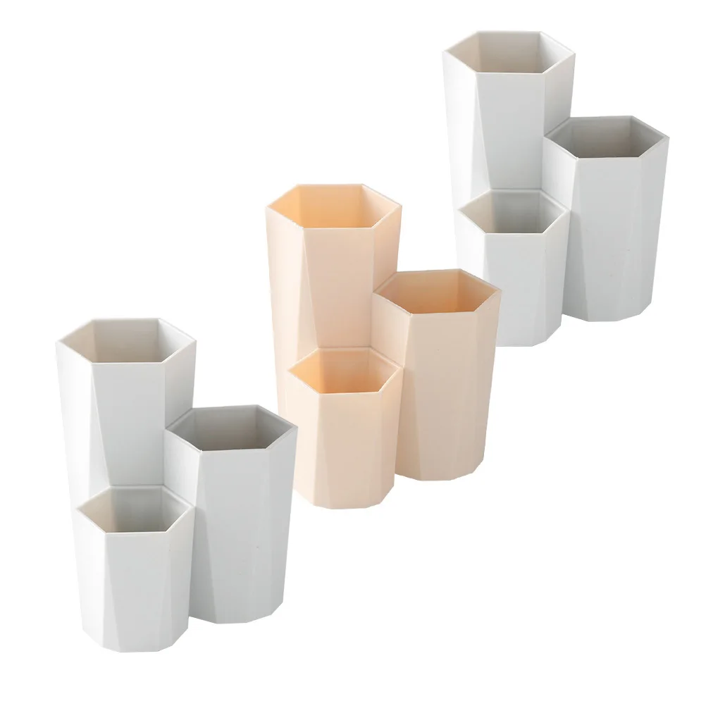 White Plastic Storage Canister Desktop Organizer for Makeup Brushes Pens Pencils Rulers Home Office Dorm Decor Gift Idea