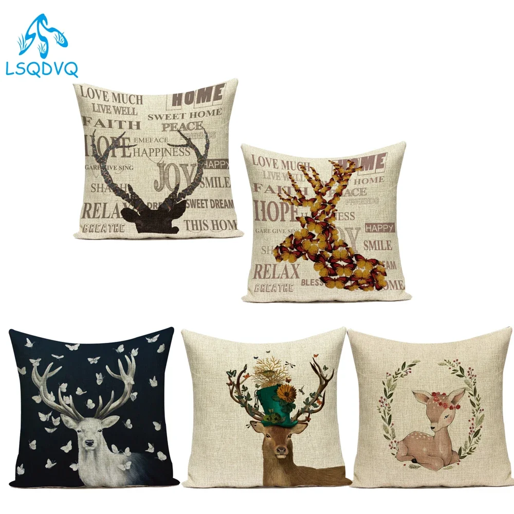 Polyester Lovely Animals Cute Cartoon Deer Cat Giraffe Decorative Pillows Cushion Cover for Sofa Living Room Funda Cojines